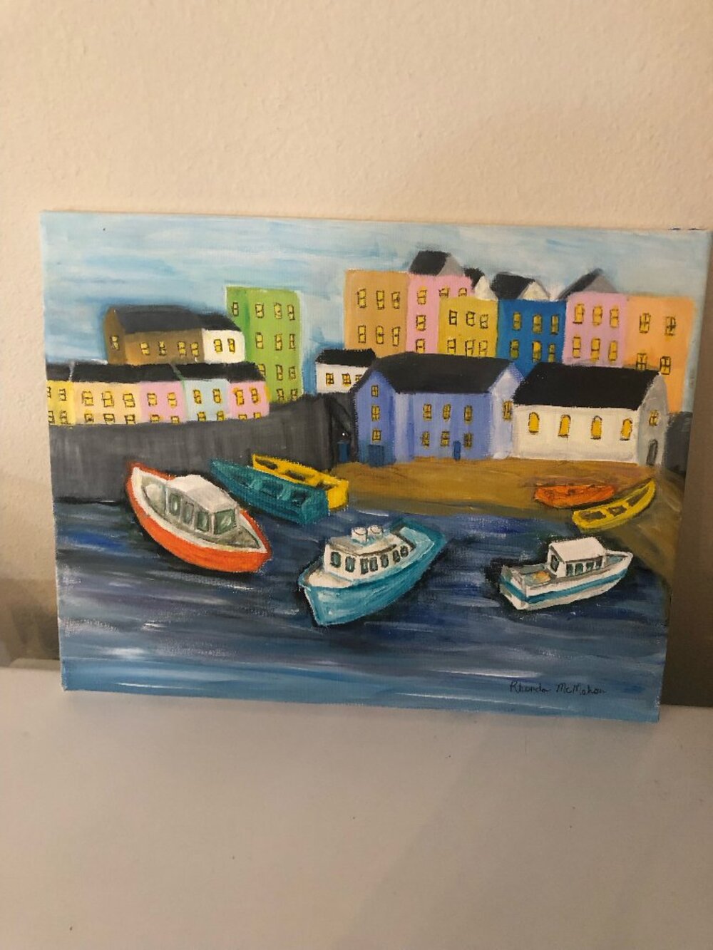 Tenby Harbor Acrylic Painting on Canvas